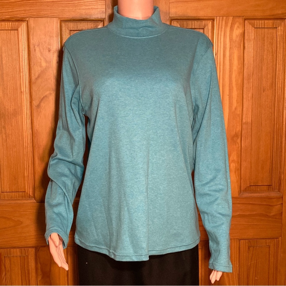 NWOT Studio Works Vintage 90s Top Mock Neck Knit Long Sleeve Blouse Blue Green L